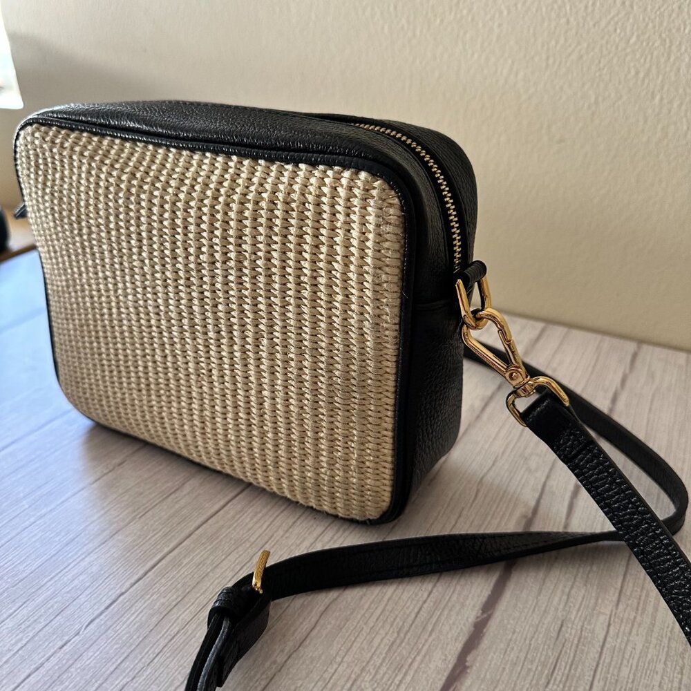 Quince Italian Leather & Raffia Crossbody Bag, Black and Natural - Picture 11 of 11